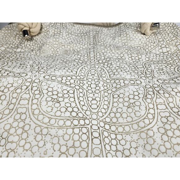 Donna Dixon Large Rope Handle Off-White & Gold Canvas Tote Bag - Picture 2 of 11